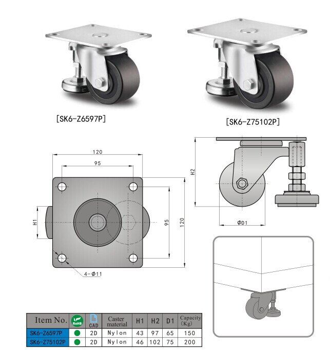 SK6-Z75102P KUNLONG Industrial Caster Wheel