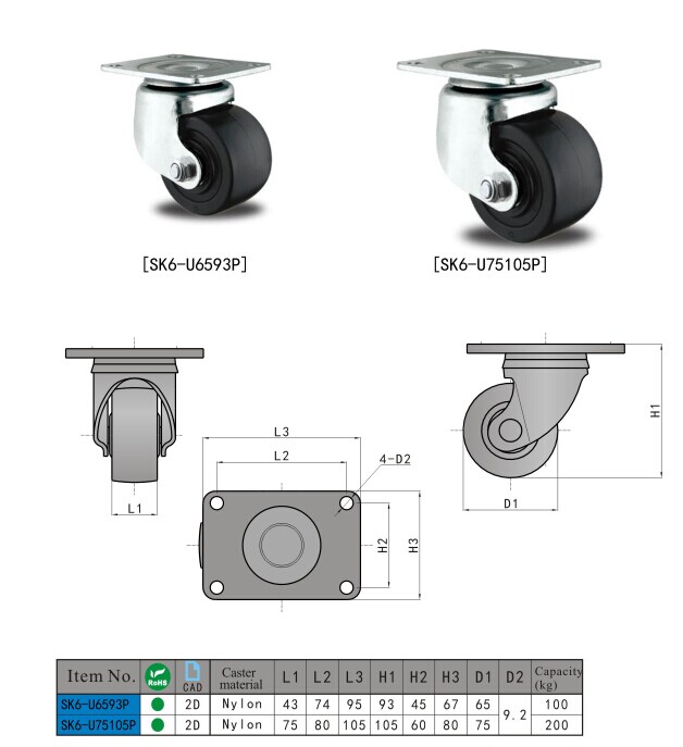 SK6-U75105P KUNLONG Industrial Caster Wheel